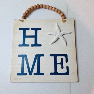 HOME Wall Hanging With Starfish & Beaded Handle Nautical Decor Coastal Cottage